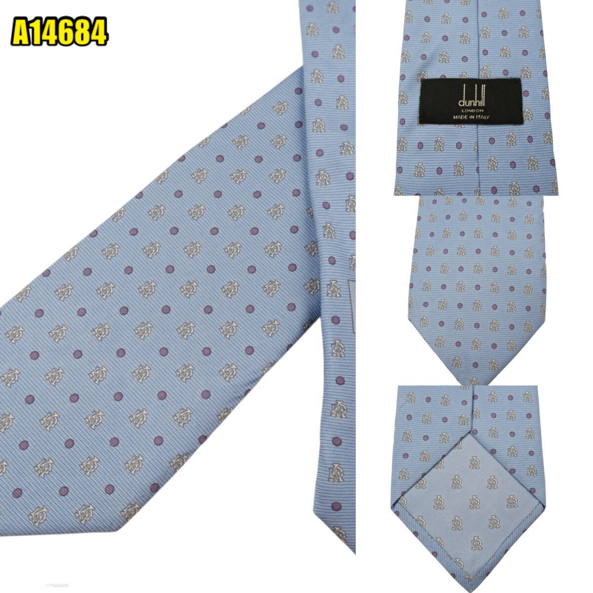 Dunhill Tie Silk Light Blue Geometric Italy (US Import Tax Included) | mesabb clothing Dunhill Tie Silk Light Blue Geometric Italy (US Import Tax Included) มุมที่ 1