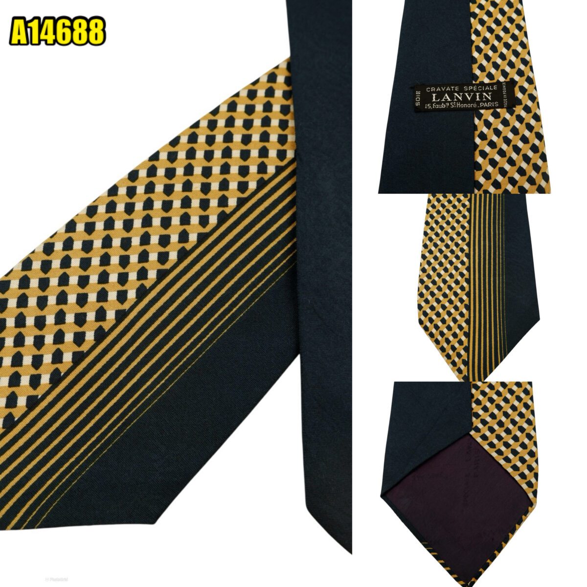 Lanvin Tie Silk Black Beige France (US Import Tax Included) | mesabb clothing Lanvin Tie Silk Black Beige France (US Import Tax Included) มุมที่ 1
