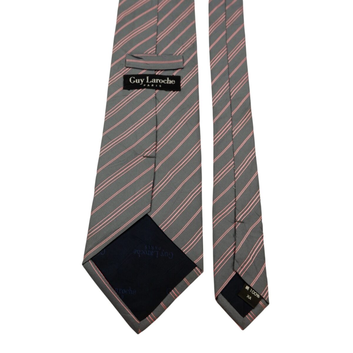a14695 4 Guy Laroche Tie Silk Grey Pink Stripe Japan (US Import Tax Included) มุมที่ 4