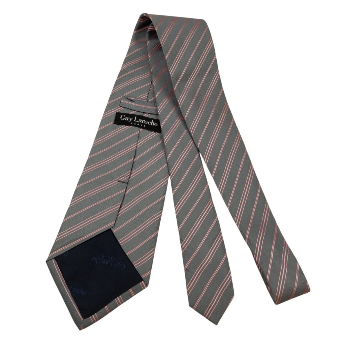 a14695 7 Guy Laroche Tie Silk Grey Pink Stripe Japan (US Import Tax Included) มุมที่ 7