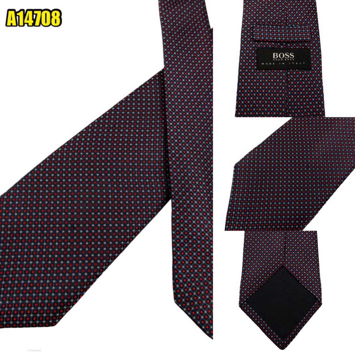created by photogrid Hugo Boss Tie Silk Navy Red Dot Geometric Italy (US Import Tax Included) มุมที่ 1