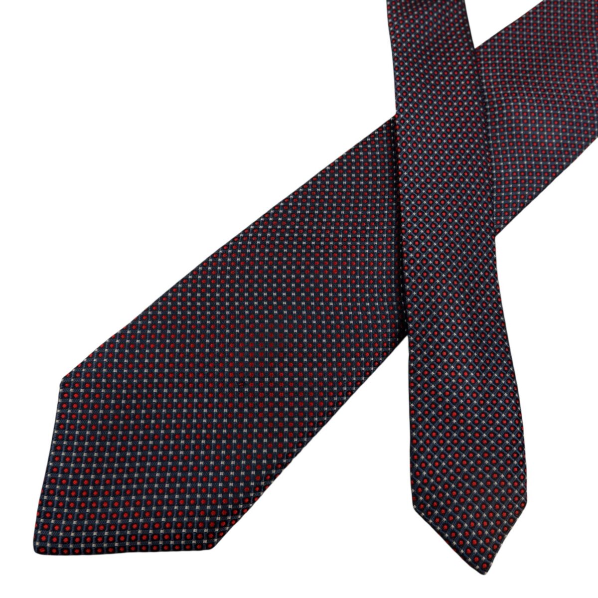 a14708 2 Hugo Boss Tie Silk Navy Red Dot Geometric Italy (US Import Tax Included) มุมที่ 2