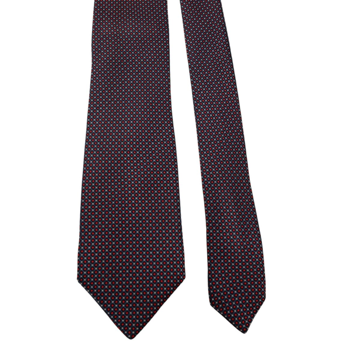 a14708 3 Hugo Boss Tie Silk Navy Red Dot Geometric Italy (US Import Tax Included) มุมที่ 3