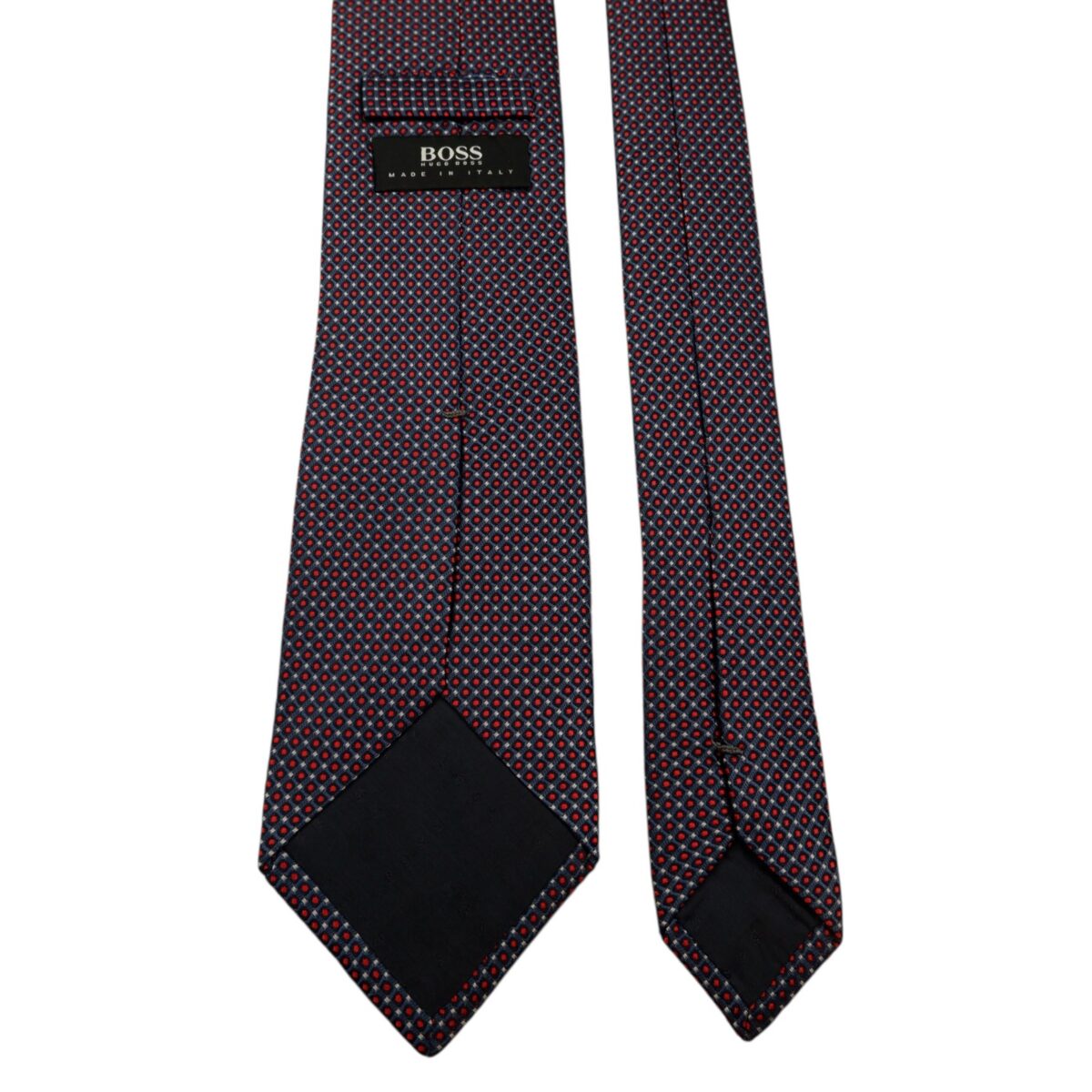 a14708 4 Hugo Boss Tie Silk Navy Red Dot Geometric Italy (US Import Tax Included) มุมที่ 4
