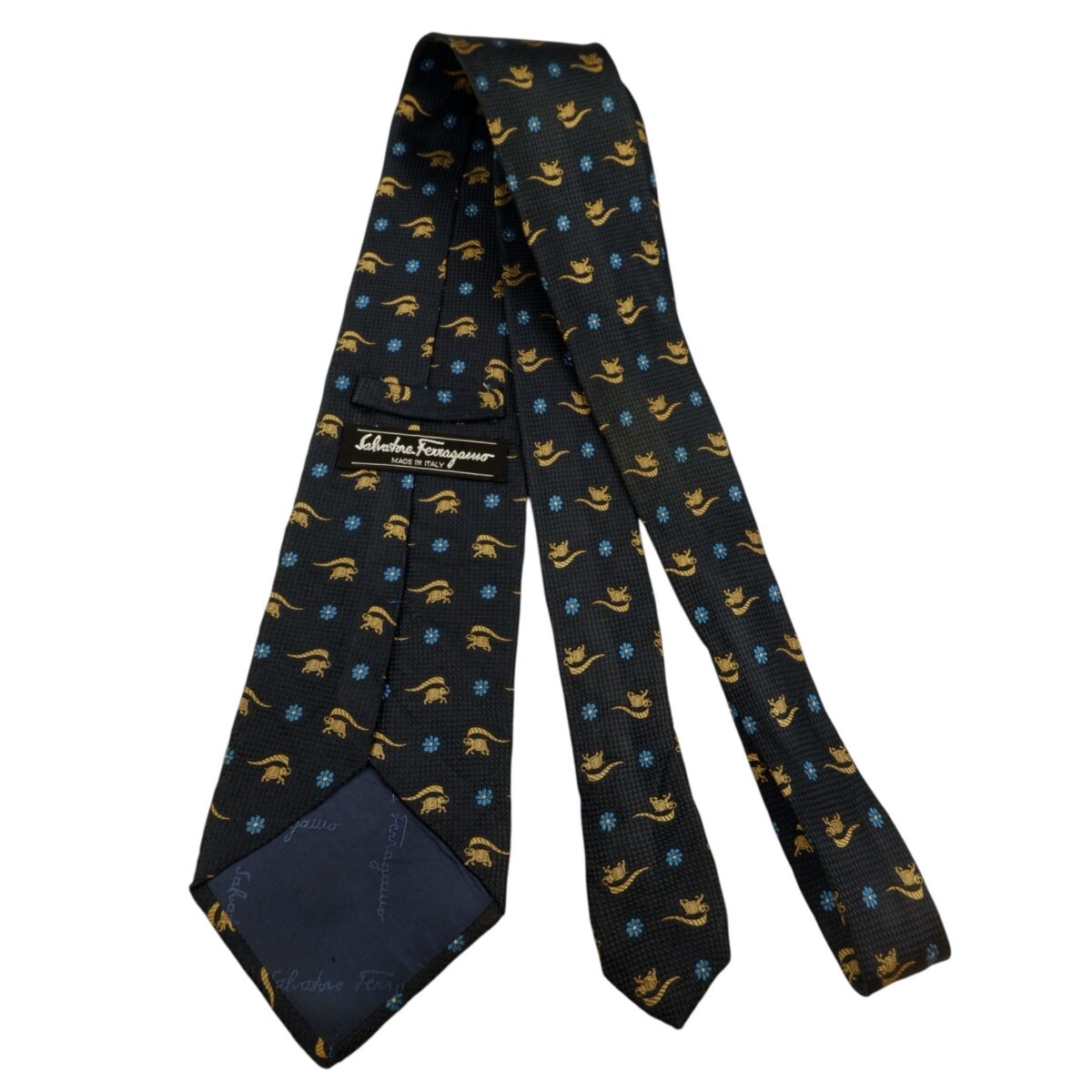 a14709 7 Salvatore Ferragamo Tie Silk Black Bagde Pattern Italy (US Import Tax Included) มุมที่ 7