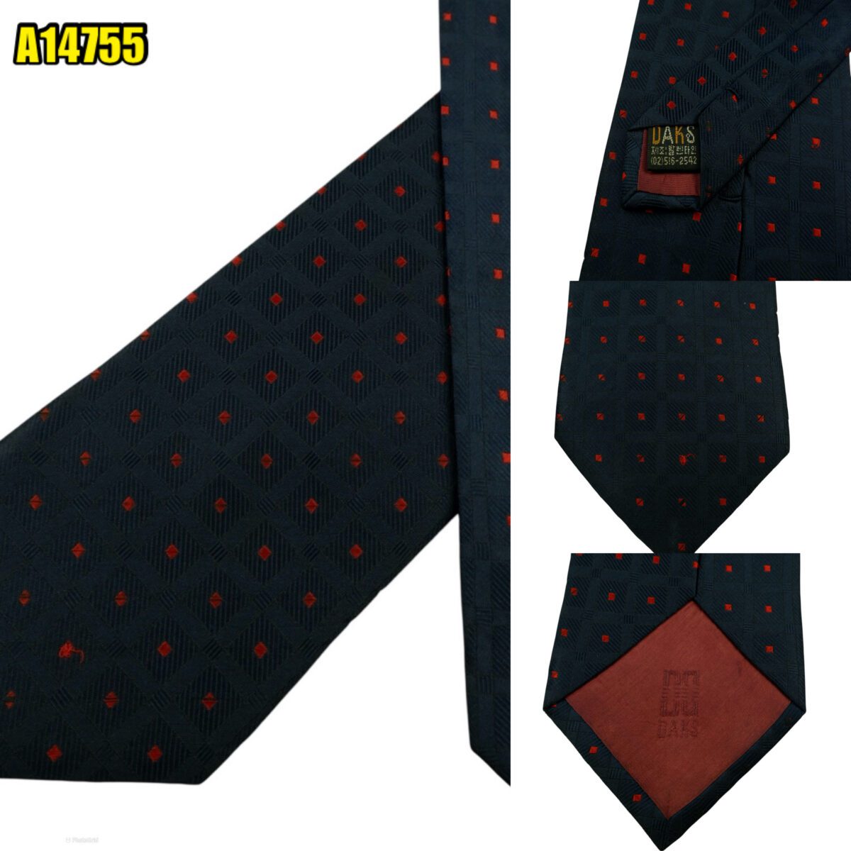 DAKS Tie Silk Black Red Dot Geometric Korea (US Import Tax Included) | mesabb clothing DAKS Tie Silk Black Red Dot Geometric Korea (US Import Tax Included) มุมที่ 1