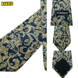 Burberry Tie Silk Navy Grey Vine Japan (US Import Tax Included) มุมที่ 1