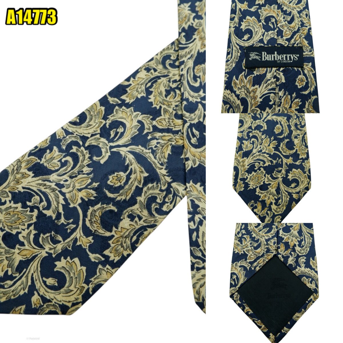 Burberry Tie Silk Navy Grey Vine Japan (US Import Tax Included) | mesabb clothing Burberry Tie Silk Navy Grey Vine Japan (US Import Tax Included) มุมที่ 1