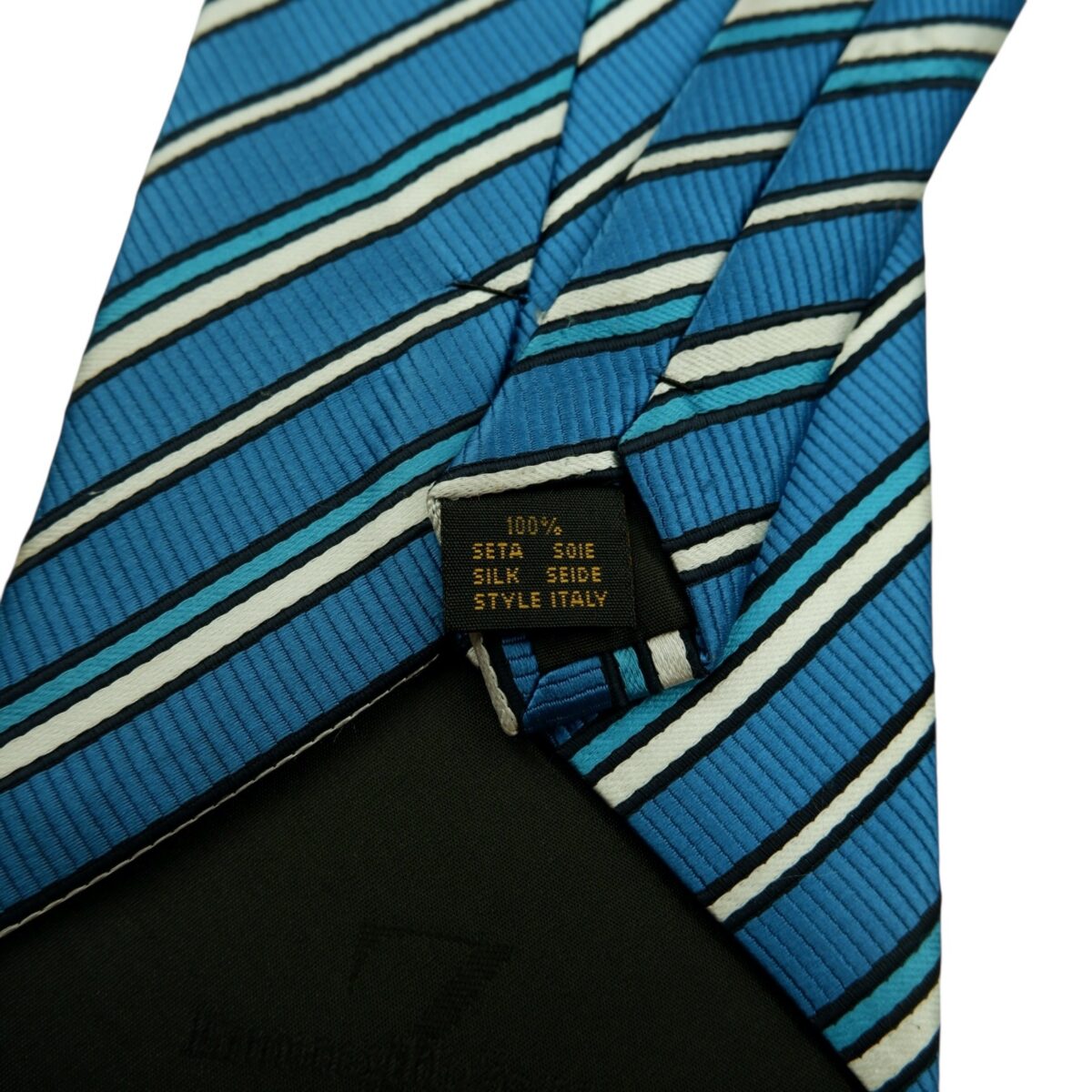 a14777 10 Unbrand Tie Silk Blue White Stripe Italy (US Import Tax Included) มุมที่ 10