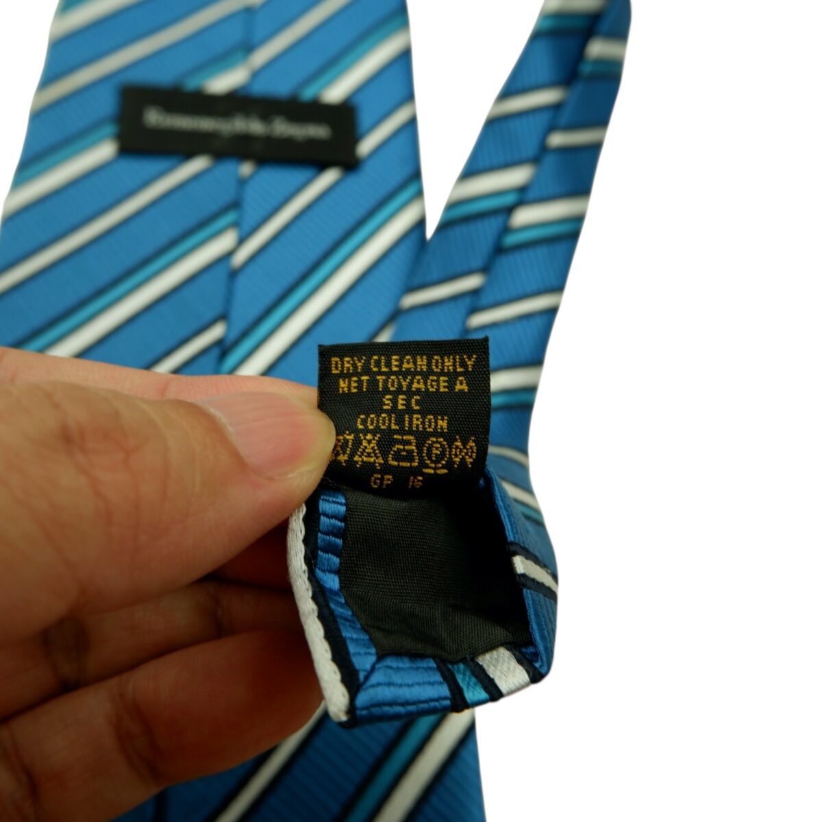 a14777 11 Unbrand Tie Silk Blue White Stripe Italy (US Import Tax Included) มุมที่ 11