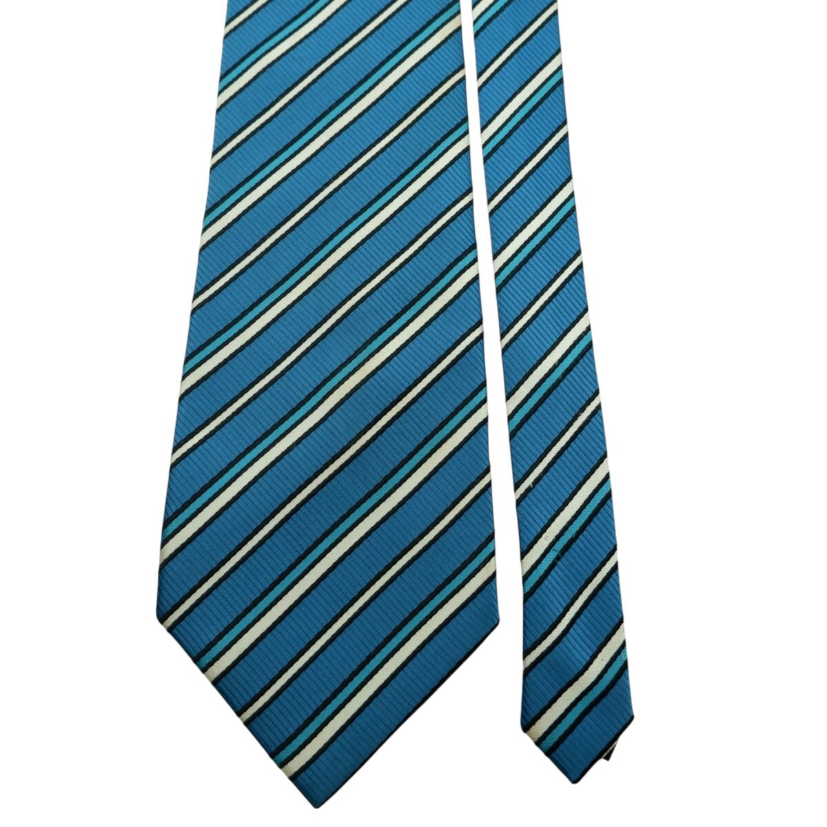 a14777 3 Unbrand Tie Silk Blue White Stripe Italy (US Import Tax Included) มุมที่ 3