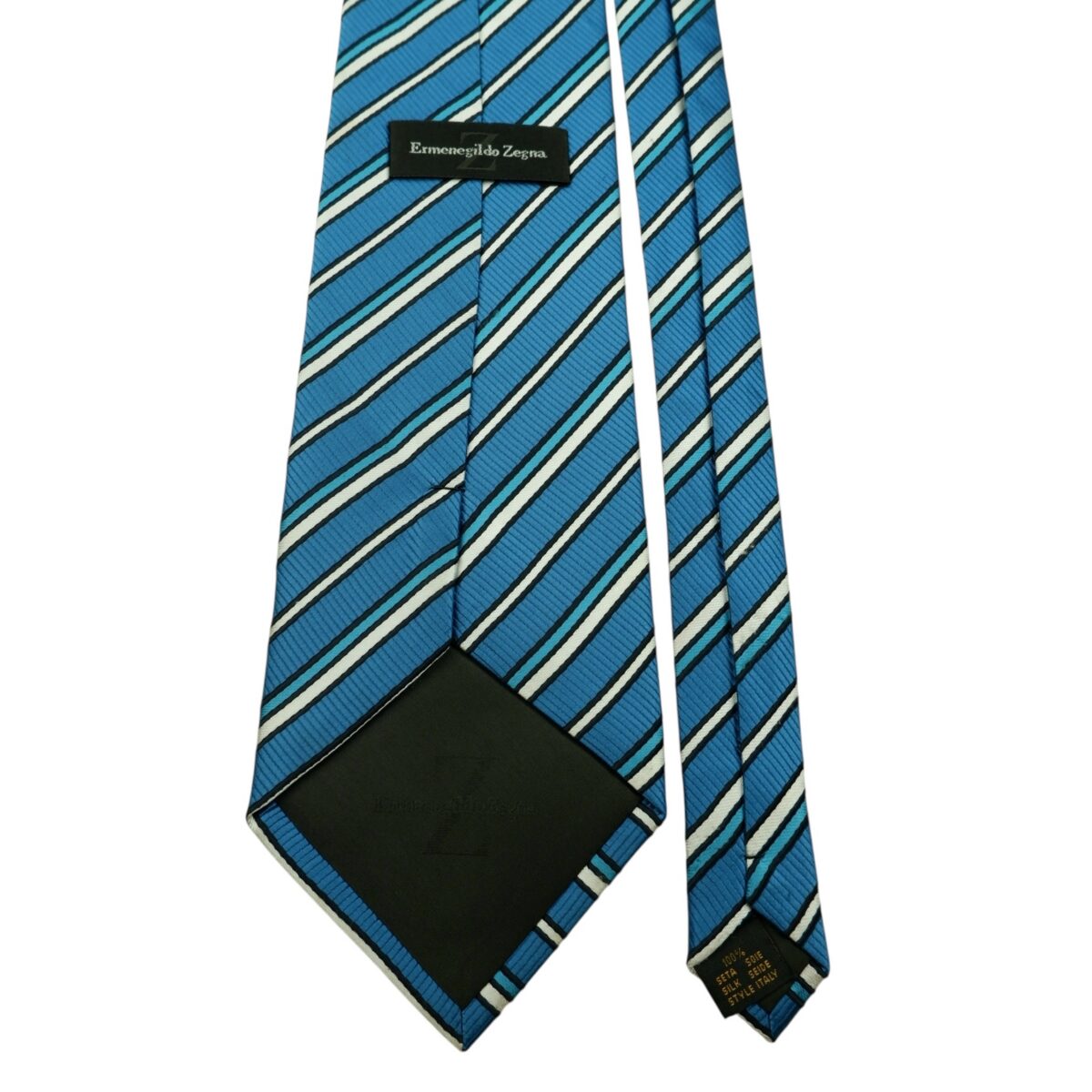a14777 4 Unbrand Tie Silk Blue White Stripe Italy (US Import Tax Included) มุมที่ 4