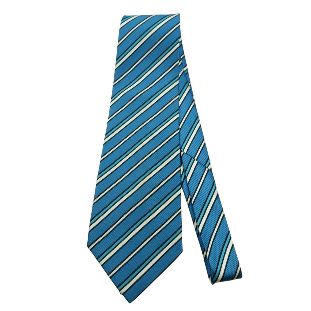 a14777 5 Unbrand Tie Silk Blue White Stripe Italy (US Import Tax Included) มุมที่ 5