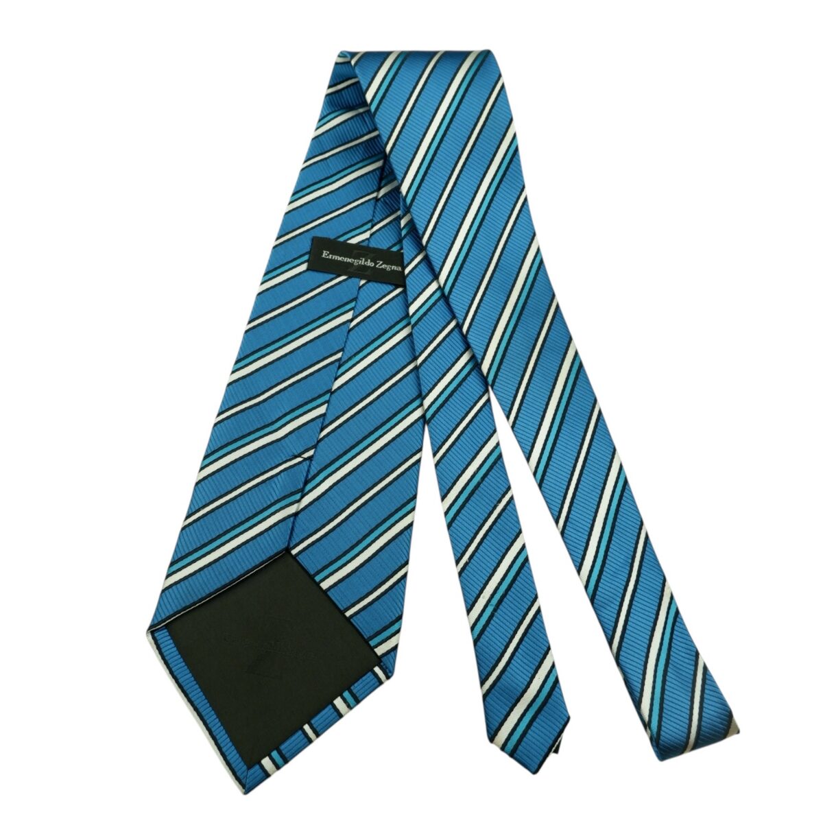 a14777 7 Unbrand Tie Silk Blue White Stripe Italy (US Import Tax Included) มุมที่ 7