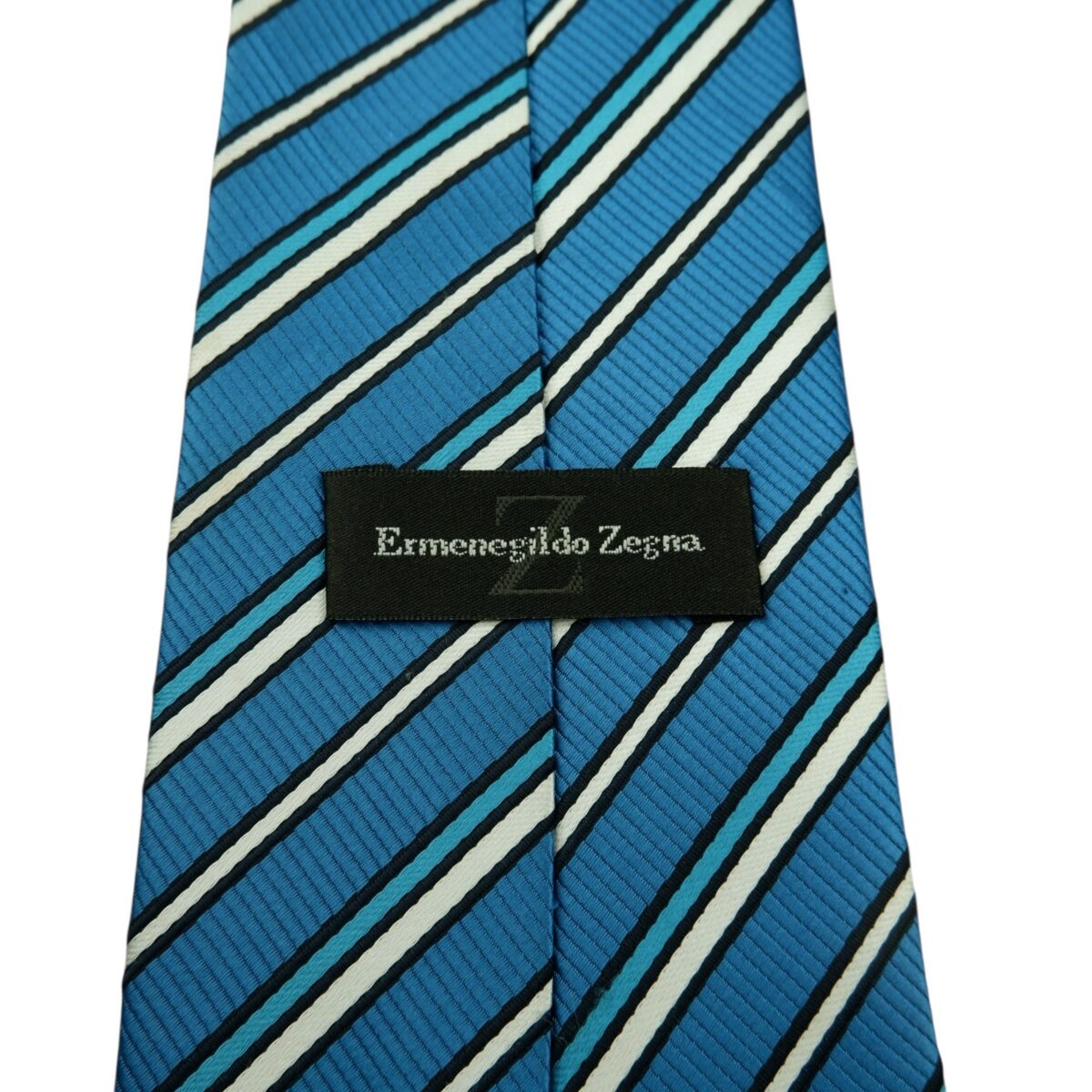 a14777 9 Unbrand Tie Silk Blue White Stripe Italy (US Import Tax Included) มุมที่ 9