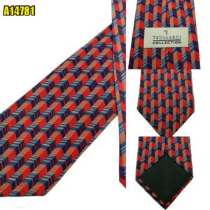 Trussardi Tie Silk Red Blue Geometric Italy (US Import Tax Included) มุมที่ 1
