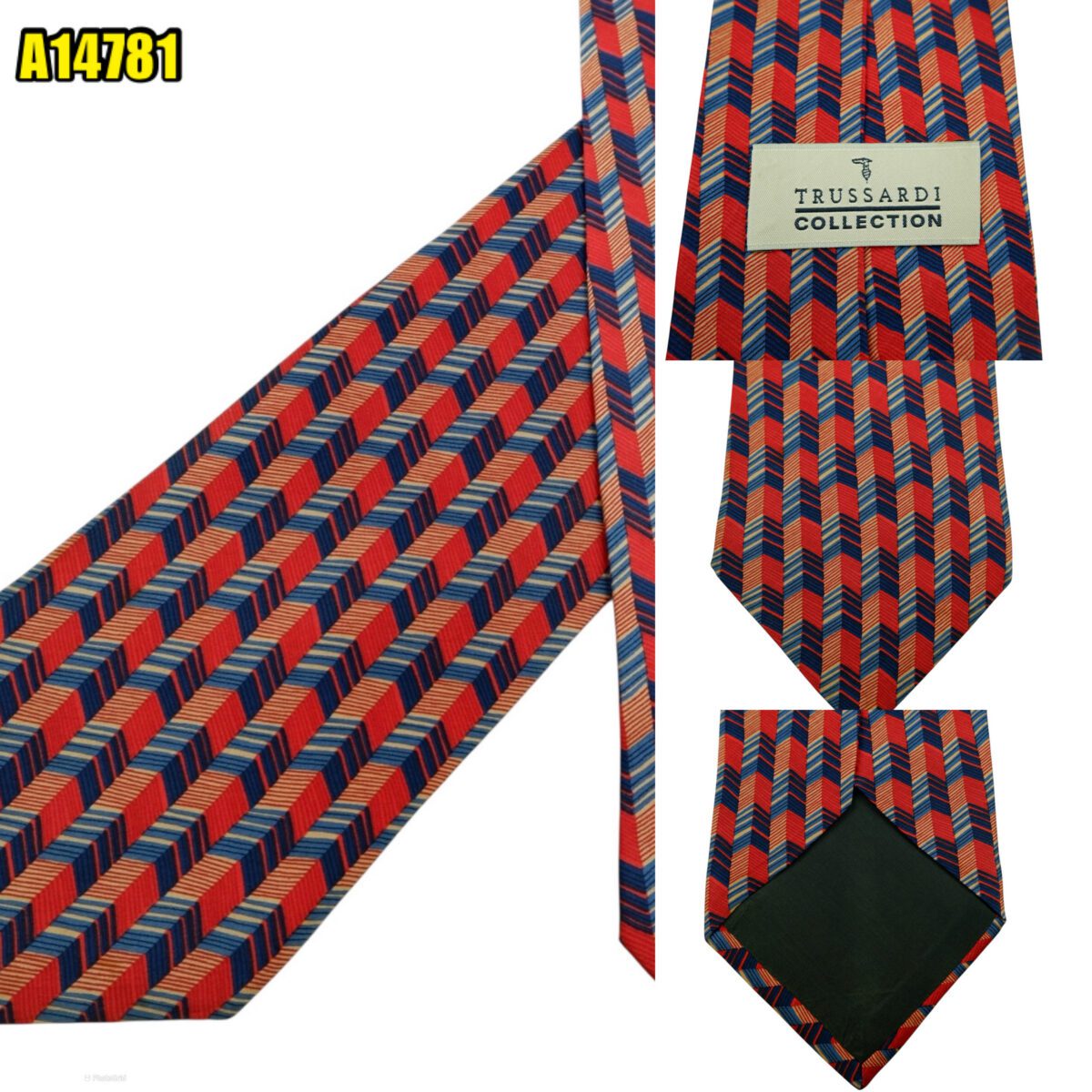 created by photogrid Trussardi Tie Silk Red Blue Geometric Italy (US Import Tax Included) มุมที่ 1