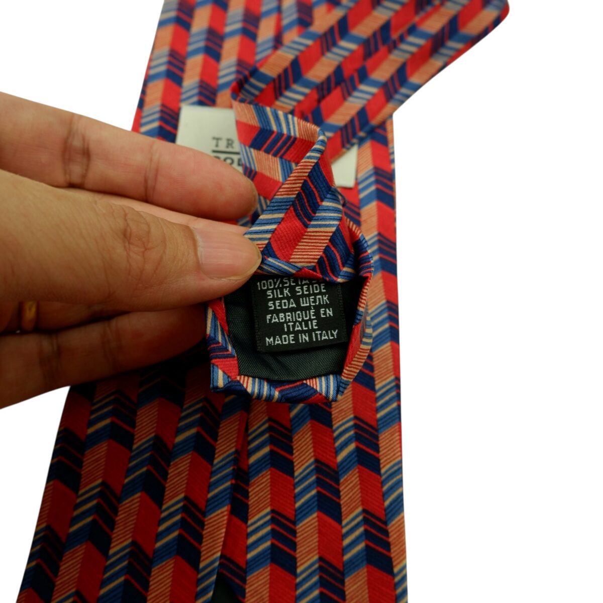 a14781 10 Trussardi Tie Silk Red Blue Geometric Italy (US Import Tax Included) มุมที่ 10
