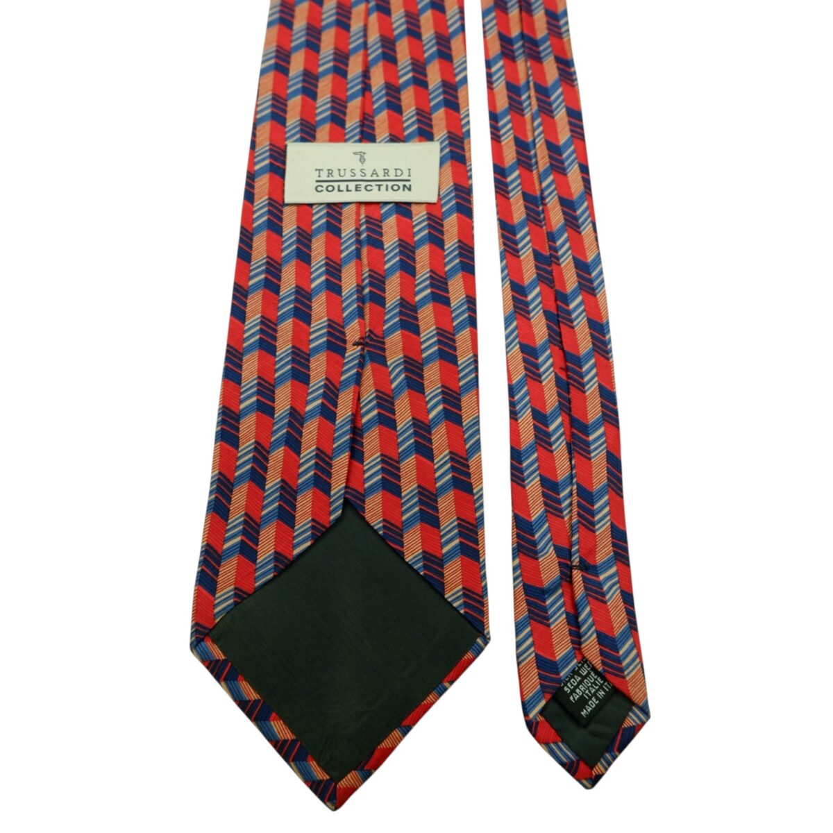 a14781 4 Trussardi Tie Silk Red Blue Geometric Italy (US Import Tax Included) มุมที่ 4
