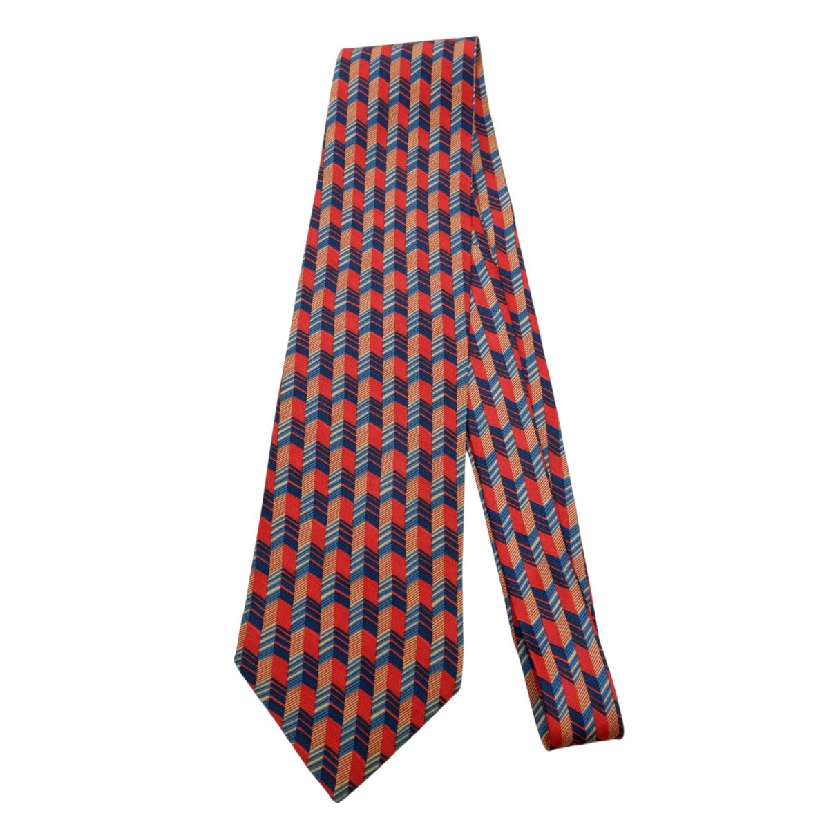 a14781 5 Trussardi Tie Silk Red Blue Geometric Italy (US Import Tax Included) มุมที่ 5