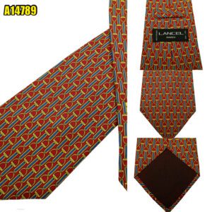 Lancel Tie Silk Brown Geometric France (US Import Tax Included) มุมที่ 1