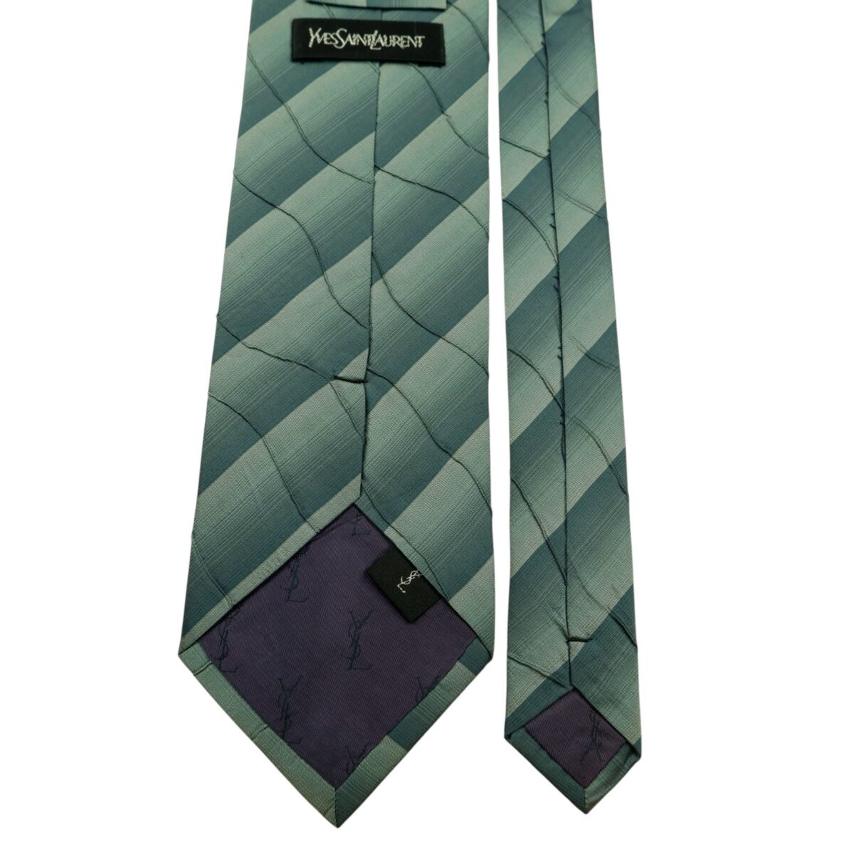 a14792 4 Yves Saint Laurent Tie Silk Grey Stripe (US Import Tax Included) มุมที่ 4