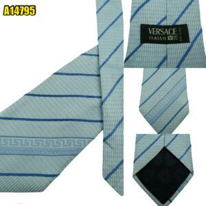 Versace Tie Silk Light Blue Stripe Italy (US Import Tax Included) มุมที่ 1