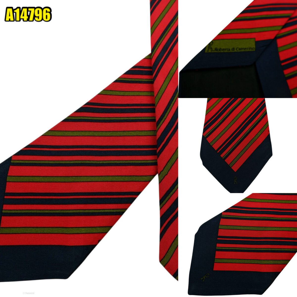 created by photogrid Roberta Di Camerino Tie Silk Red Navy Stripe (US Import Tax Included) มุมที่ 1