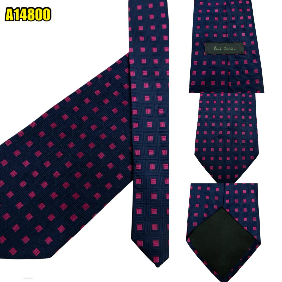 created by photogrid Paul Smith Tie Silk Navy Pink Geometric Italy (US Import Tax Included) มุมที่ 1