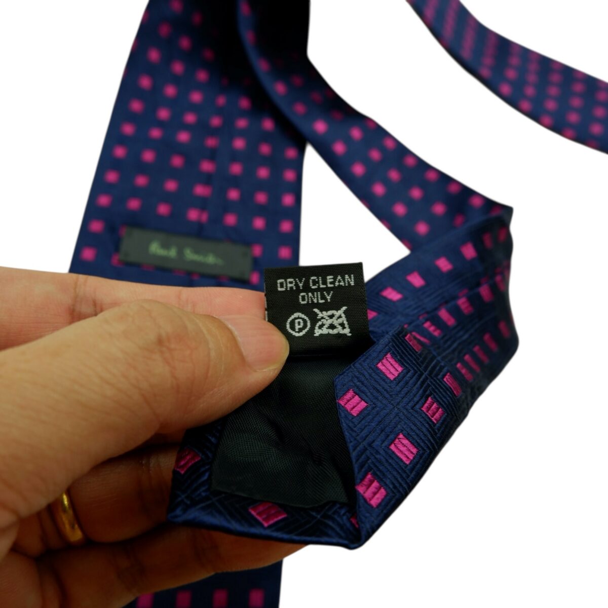 a14800 11 Paul Smith Tie Silk Navy Pink Geometric Italy (US Import Tax Included) มุมที่ 11