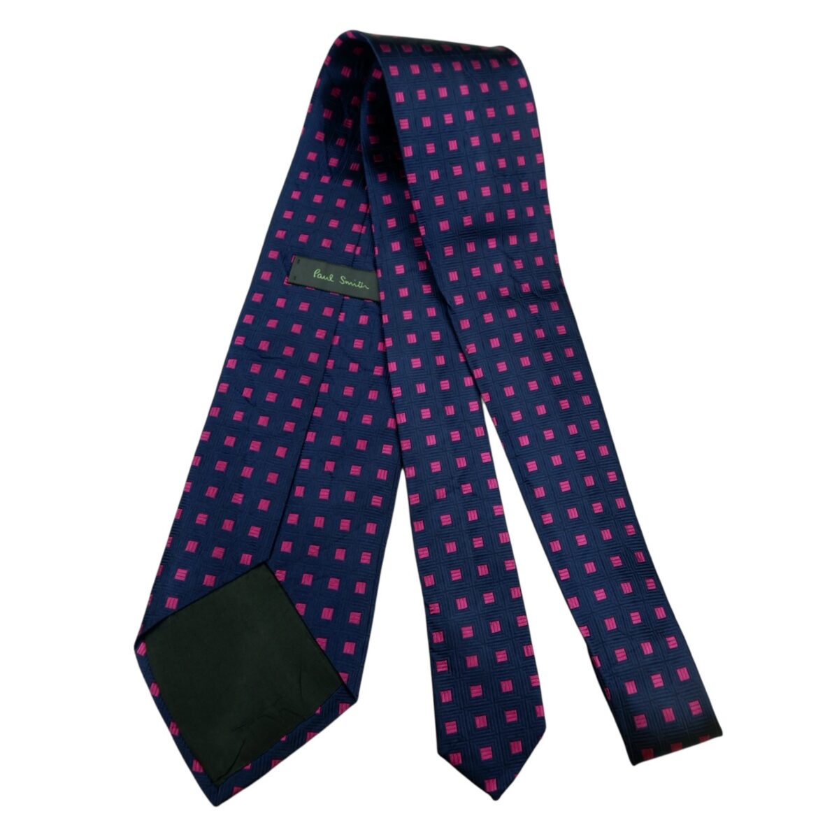 a14800 7 Paul Smith Tie Silk Navy Pink Geometric Italy (US Import Tax Included) มุมที่ 7