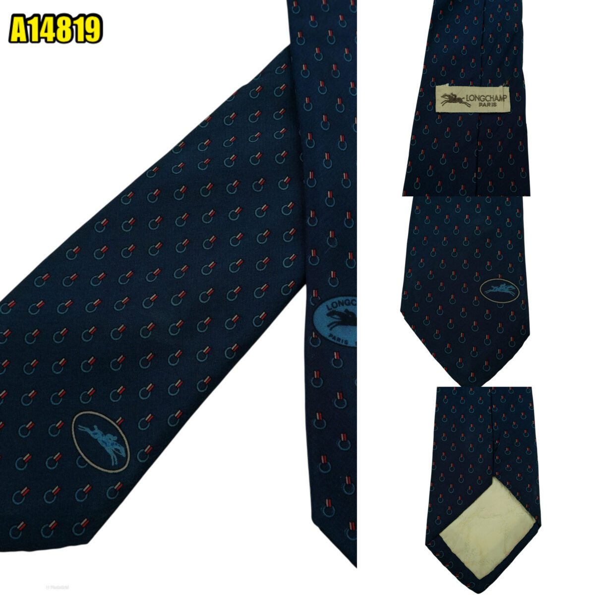 created by photogrid Longchamp Tie Silk Navy Geometric Italy (US Import Tax Included) มุมที่ 1