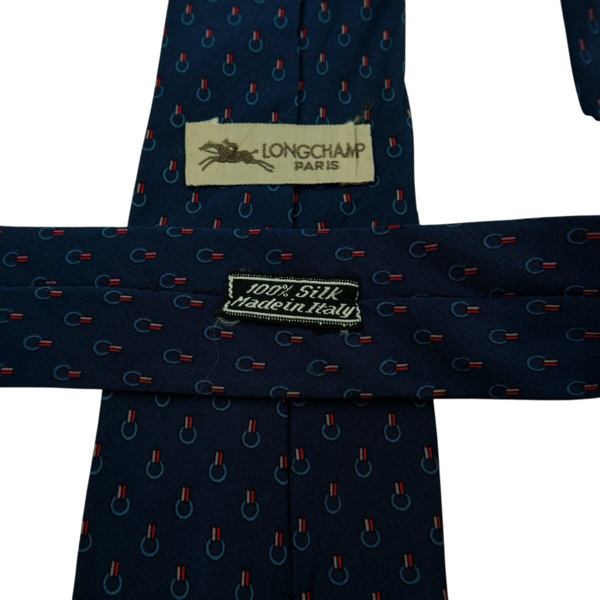 a14819 10 Longchamp Tie Silk Navy Geometric Italy (US Import Tax Included) มุมที่ 10