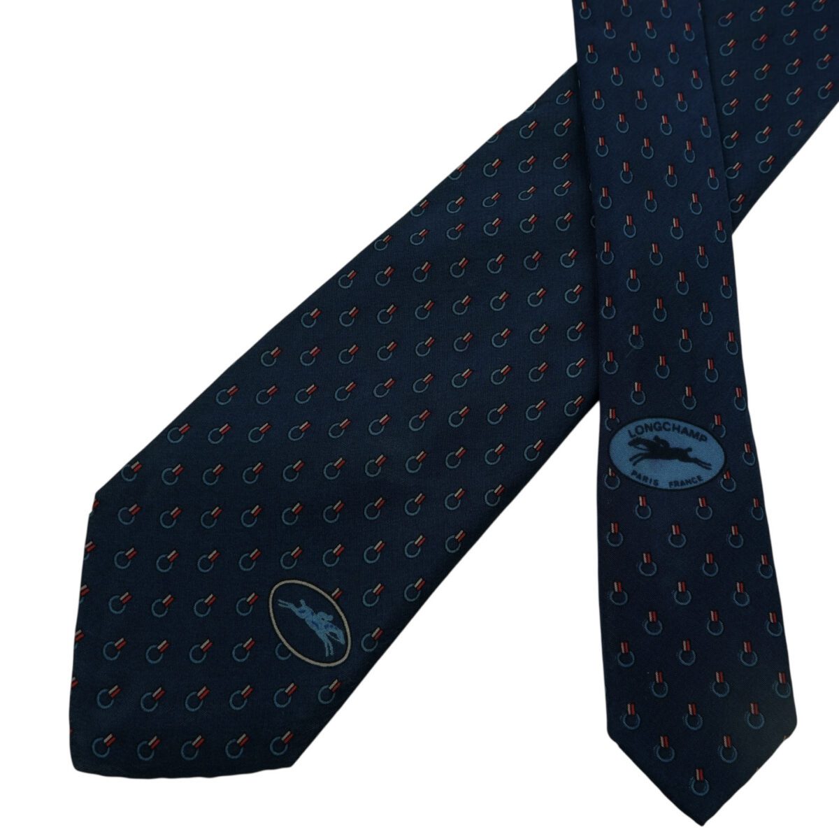 a14819 2 Longchamp Tie Silk Navy Geometric Italy (US Import Tax Included) มุมที่ 2