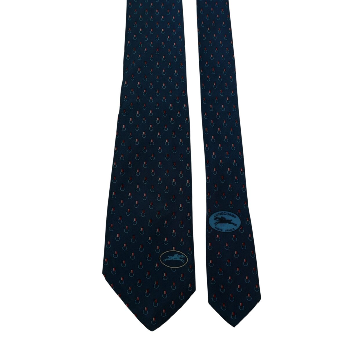 a14819 3 Longchamp Tie Silk Navy Geometric Italy (US Import Tax Included) มุมที่ 3