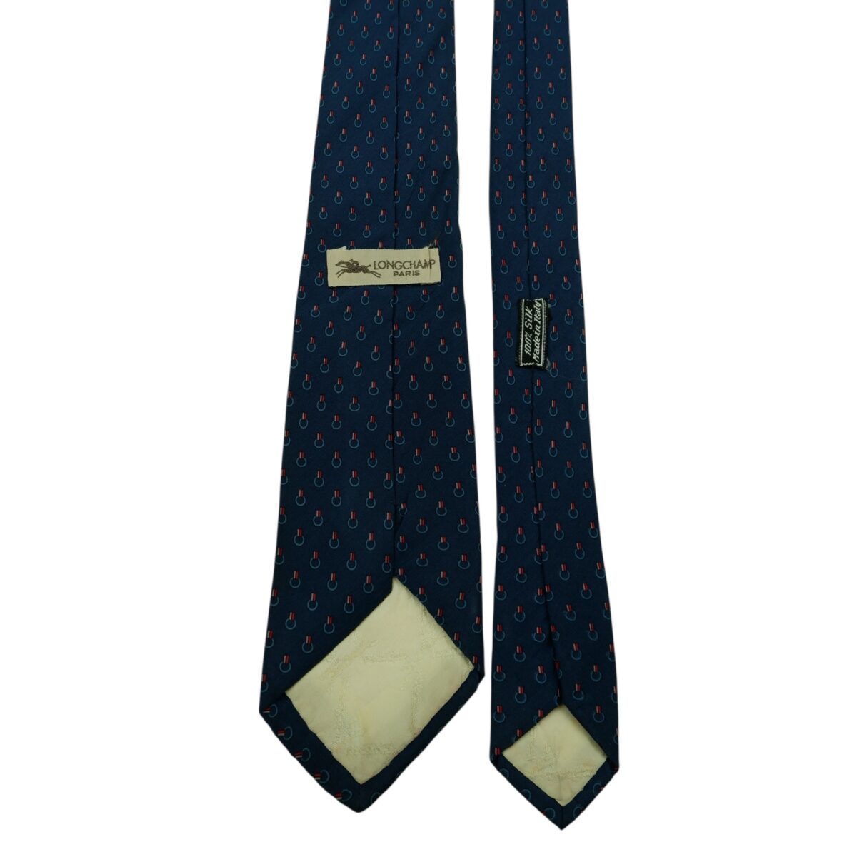 a14819 4 Longchamp Tie Silk Navy Geometric Italy (US Import Tax Included) มุมที่ 4
