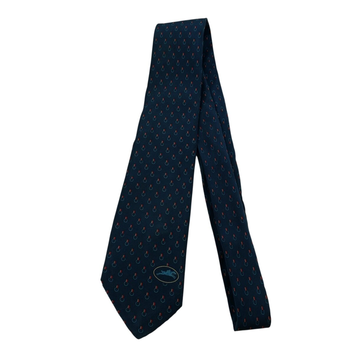 a14819 5 Longchamp Tie Silk Navy Geometric Italy (US Import Tax Included) มุมที่ 5