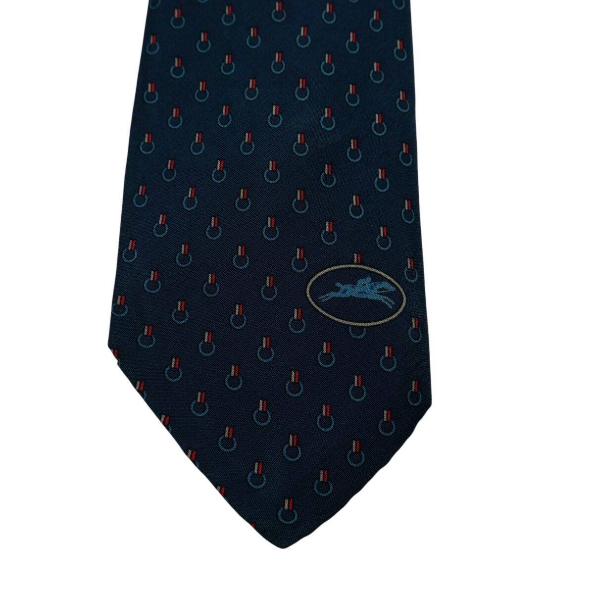 a14819 6 Longchamp Tie Silk Navy Geometric Italy (US Import Tax Included) มุมที่ 6
