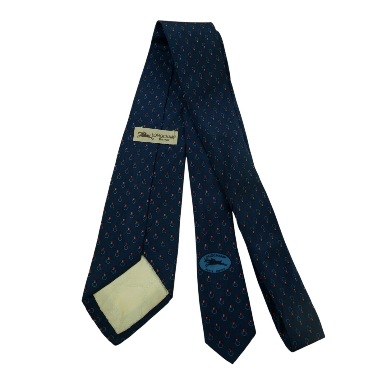 a14819 7 Longchamp Tie Silk Navy Geometric Italy (US Import Tax Included) มุมที่ 7