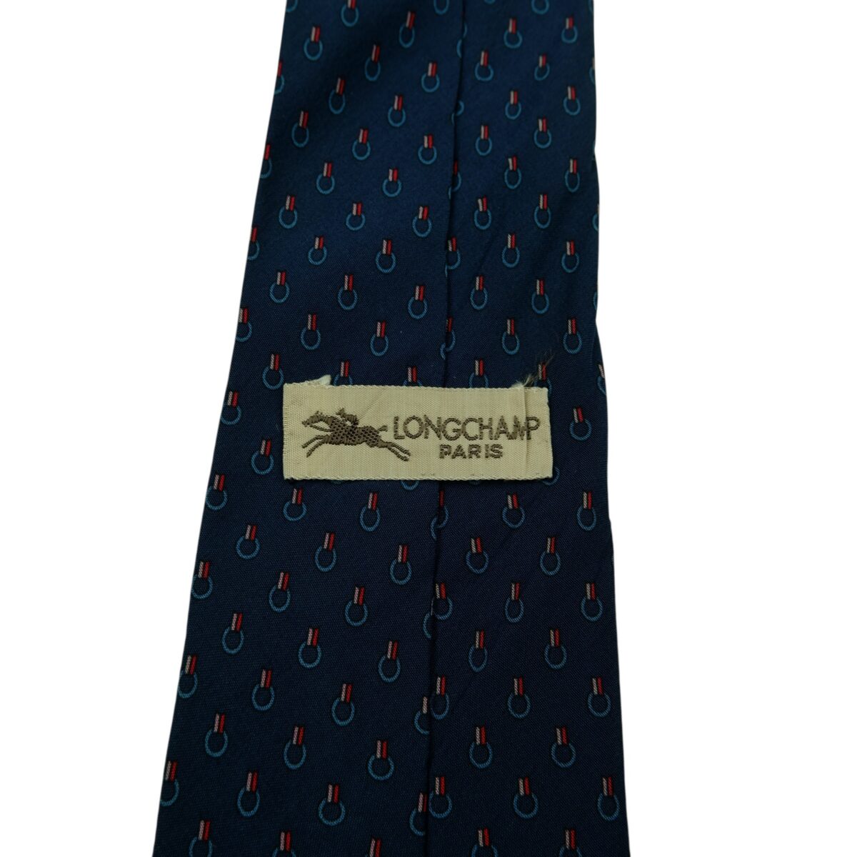 a14819 9 Longchamp Tie Silk Navy Geometric Italy (US Import Tax Included) มุมที่ 9