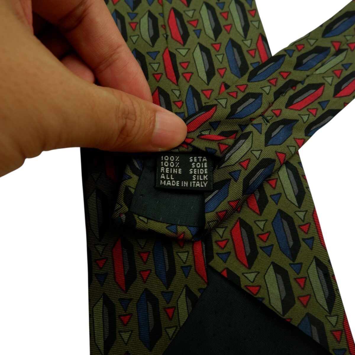 a14830 10 Pierre Balmain Tie Silk Olive Green Geometric Italy (US Import Tax Included) มุมที่ 10