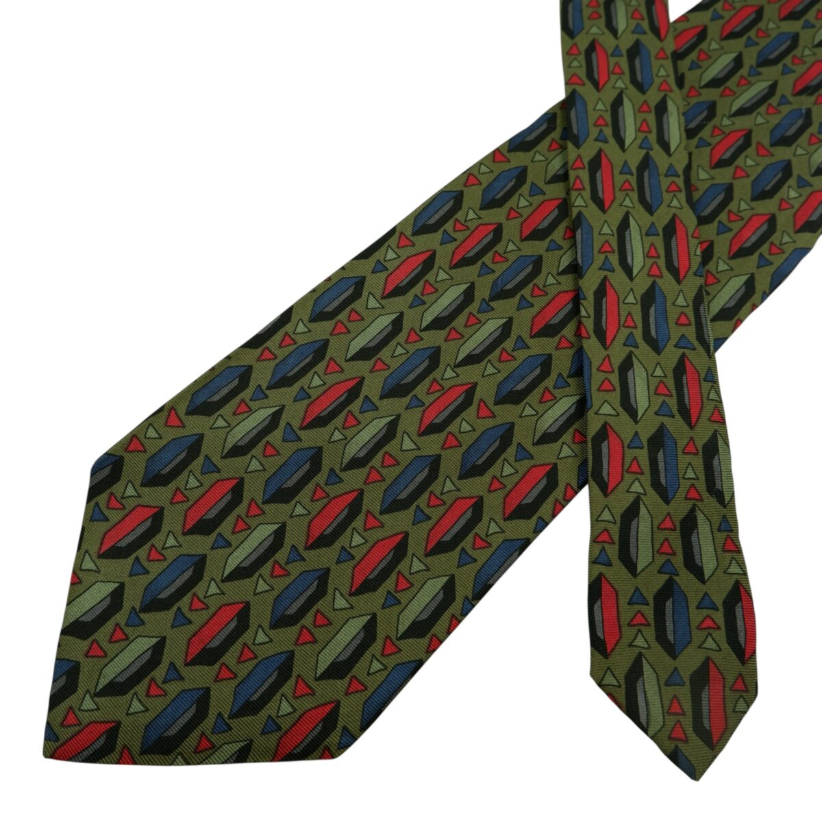 a14830 2 Pierre Balmain Tie Silk Olive Green Geometric Italy (US Import Tax Included) มุมที่ 2