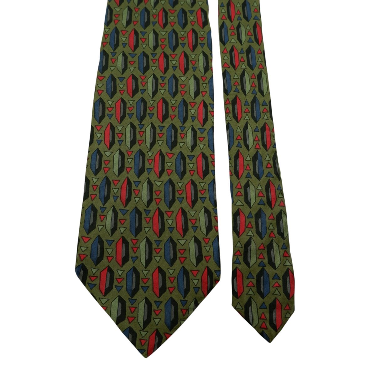 a14830 3 Pierre Balmain Tie Silk Olive Green Geometric Italy (US Import Tax Included) มุมที่ 3