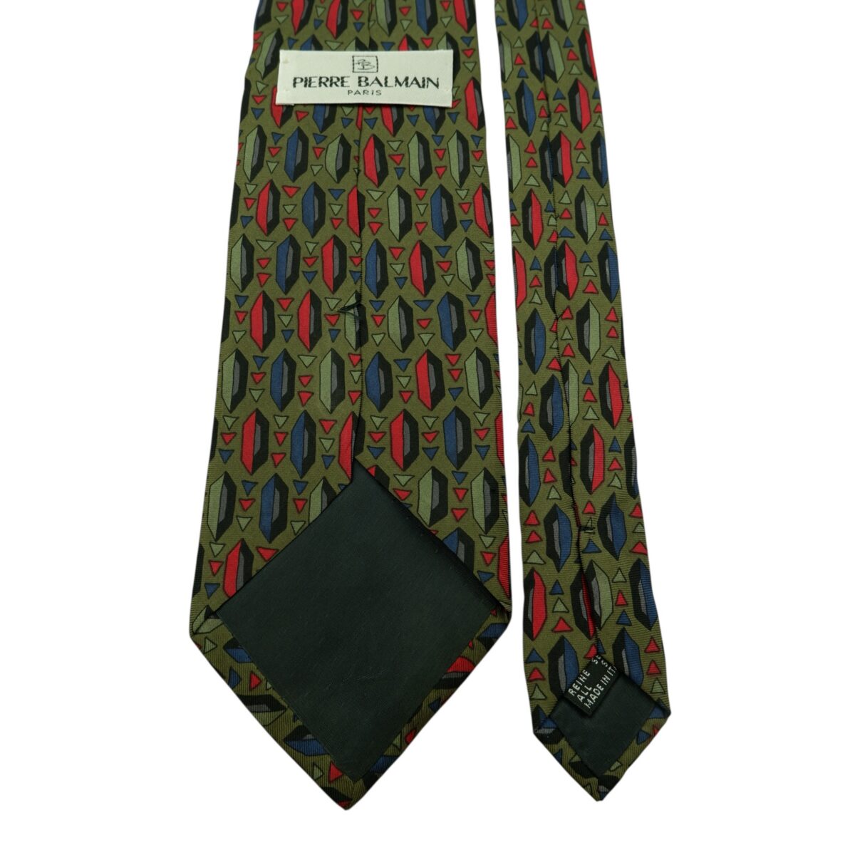 a14830 4 Pierre Balmain Tie Silk Olive Green Geometric Italy (US Import Tax Included) มุมที่ 4