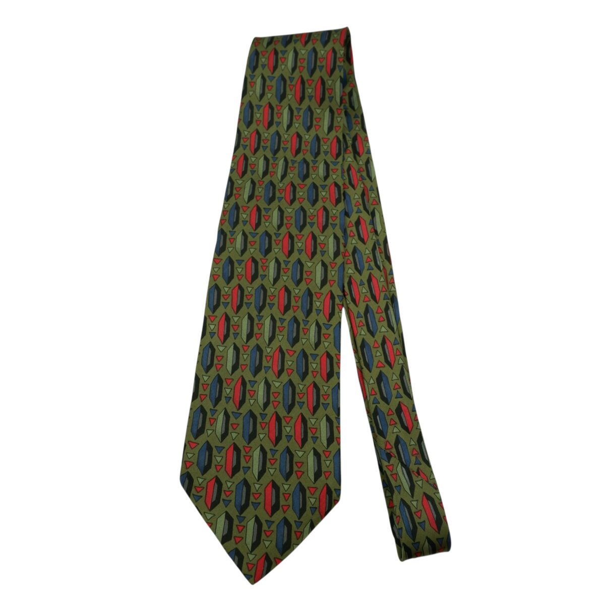 a14830 5 Pierre Balmain Tie Silk Olive Green Geometric Italy (US Import Tax Included) มุมที่ 5