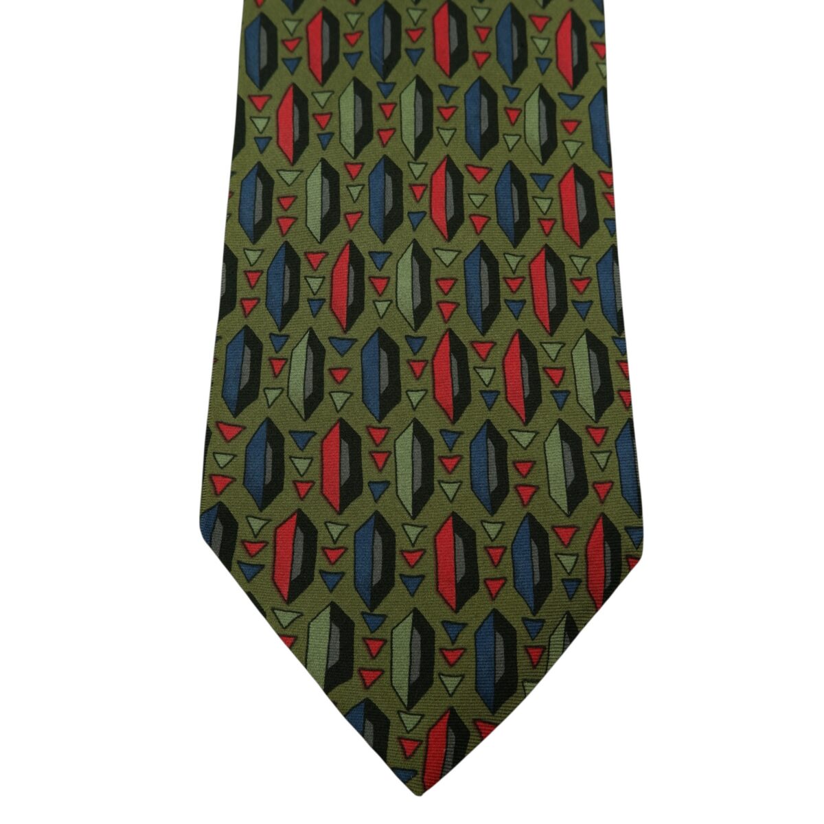 a14830 6 Pierre Balmain Tie Silk Olive Green Geometric Italy (US Import Tax Included) มุมที่ 6