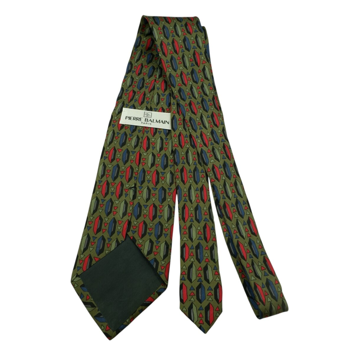 a14830 7 Pierre Balmain Tie Silk Olive Green Geometric Italy (US Import Tax Included) มุมที่ 7