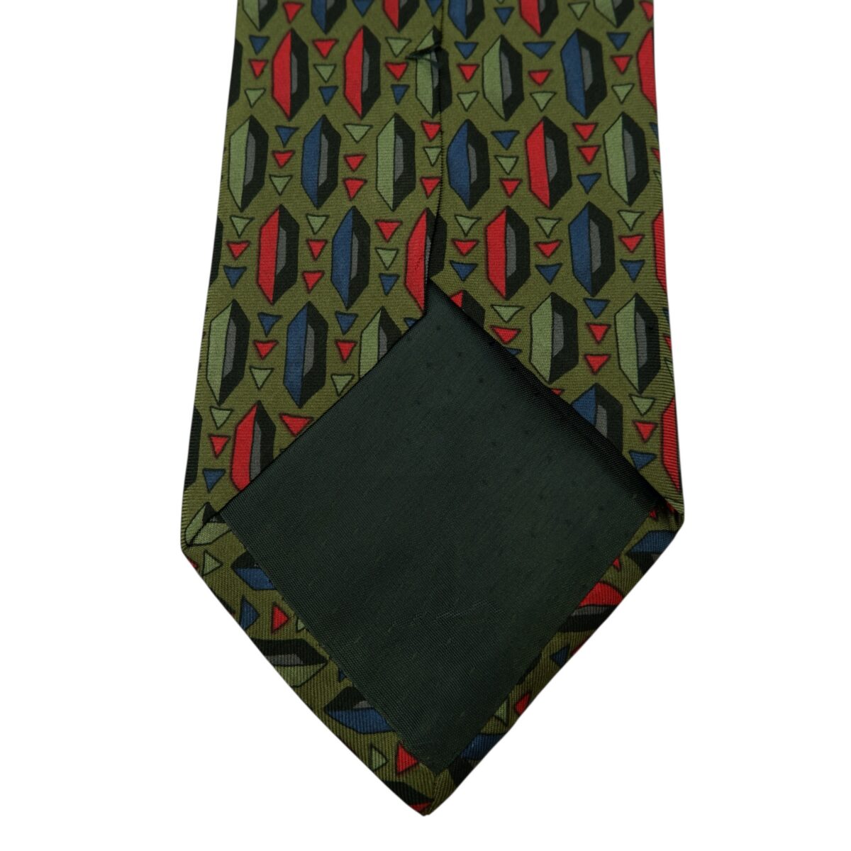 a14830 8 Pierre Balmain Tie Silk Olive Green Geometric Italy (US Import Tax Included) มุมที่ 8