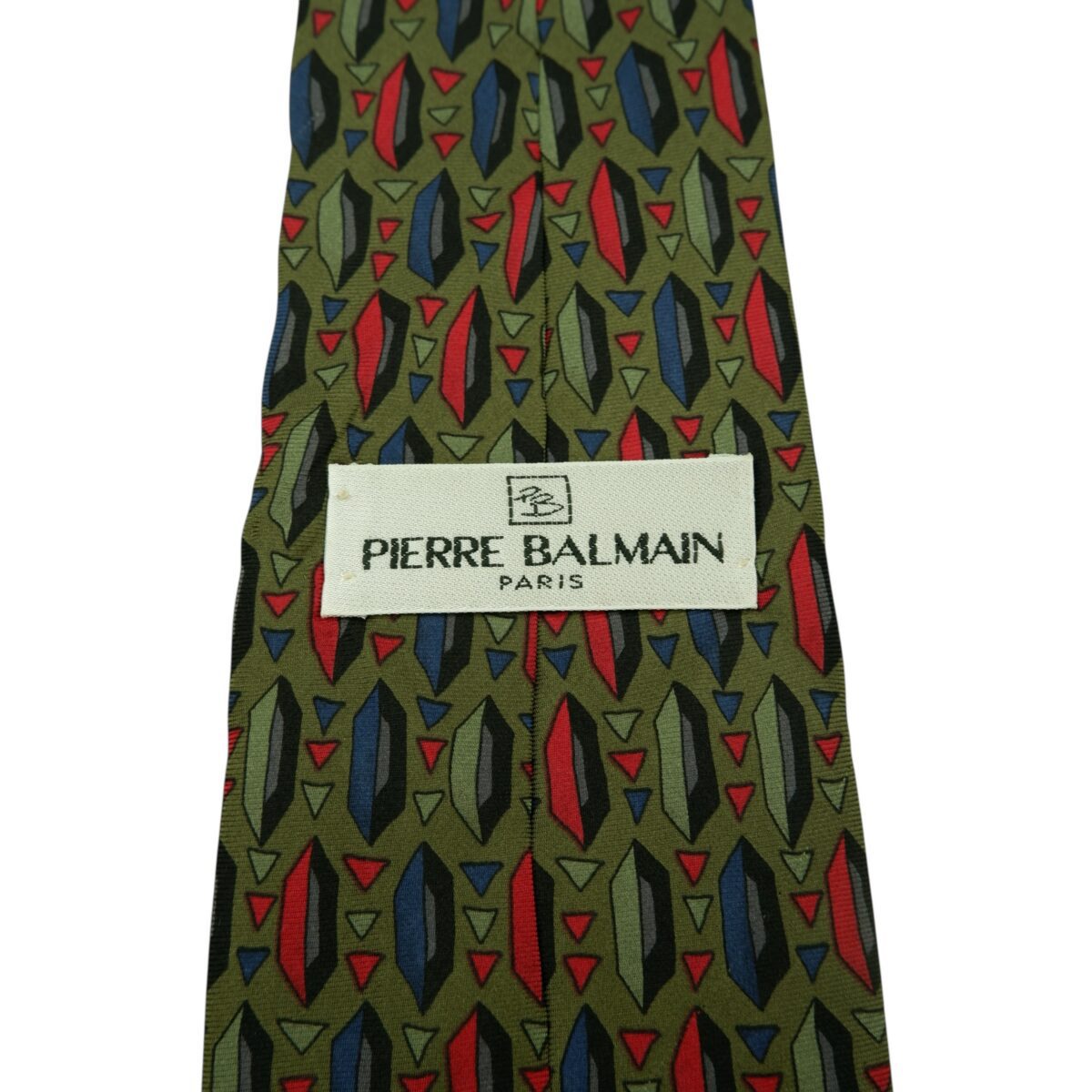 a14830 9 Pierre Balmain Tie Silk Olive Green Geometric Italy (US Import Tax Included) มุมที่ 9