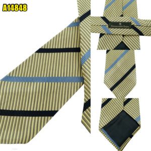 Ermenegildo Zegna Tie Silk Cotton Beige Blue Black Stripe Italy (US Import Tax Included) มุมที่ 1